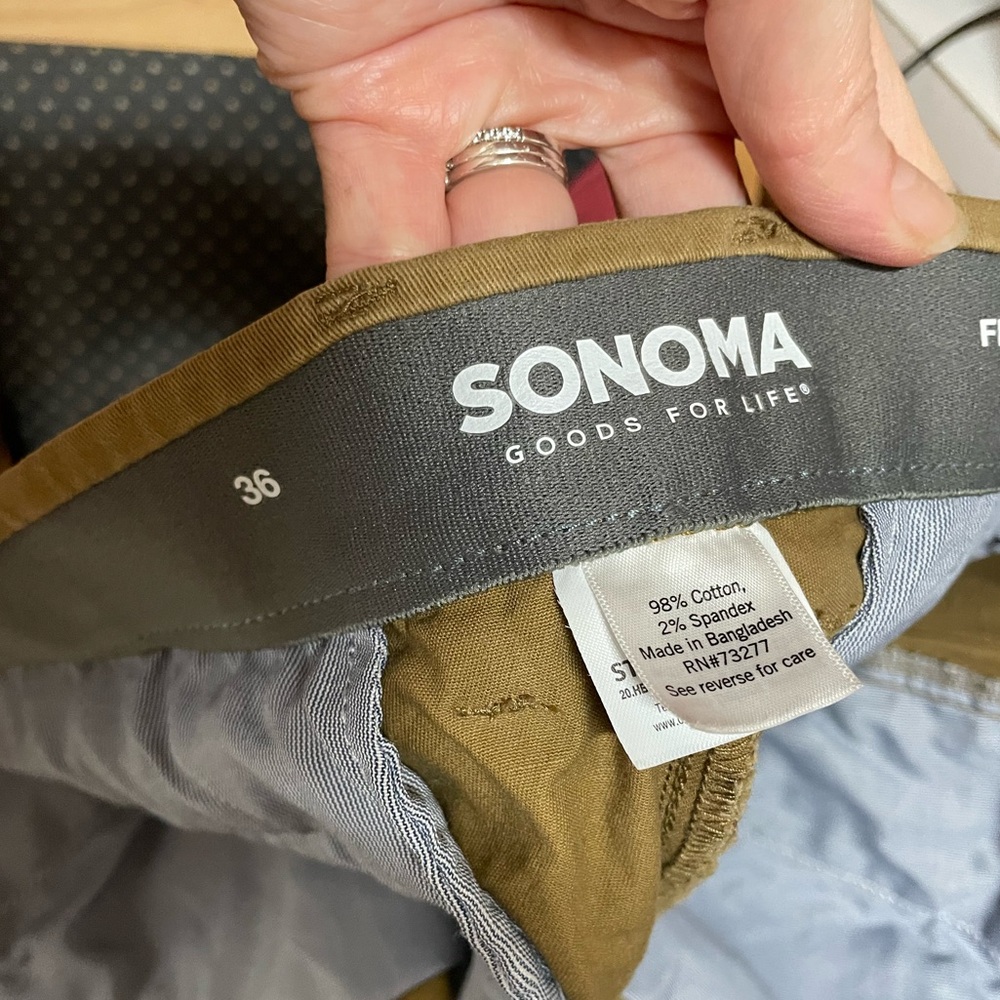 Men’s Sonoma Shorts Brown Chino Flexwear Flat Front Comfort Waistband, 36 - Picture 2 of 7